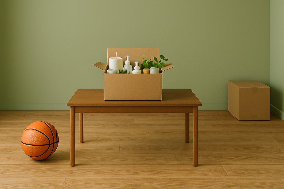 floor should be wooden and in that corner one cardborad box is also need that should a closed one .